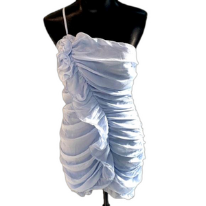 Blue Blush Powder Blue Frilly Ruffle Asymmetric Chiffon Bodycon Mini Dress L